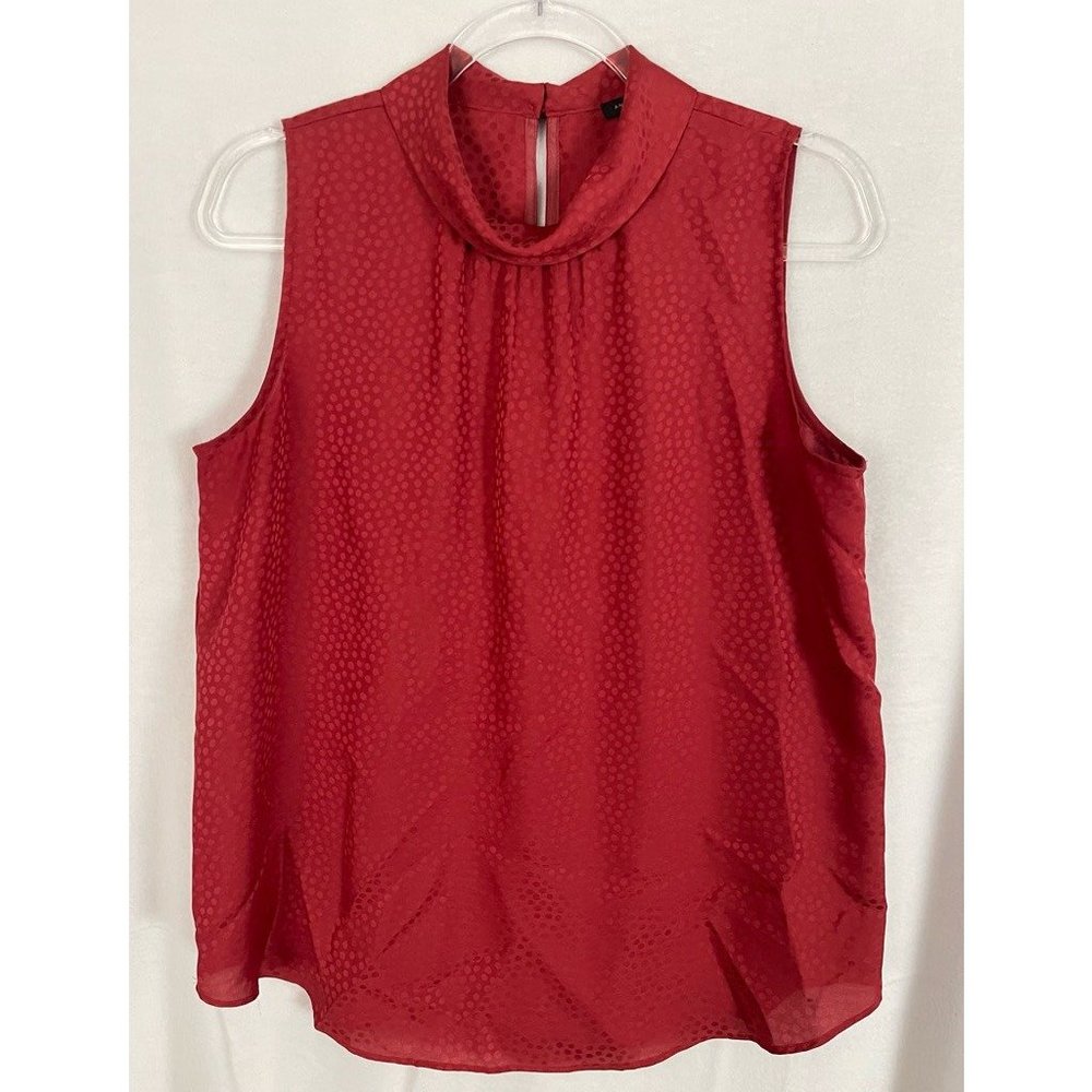 Ann Taylor Blouse Womens M Rust Textured Sleeveless Halter Keyhole Button